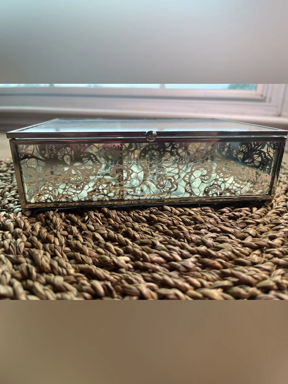 Decorative Glass and Silver Jewelry Organizer Tray - Silver